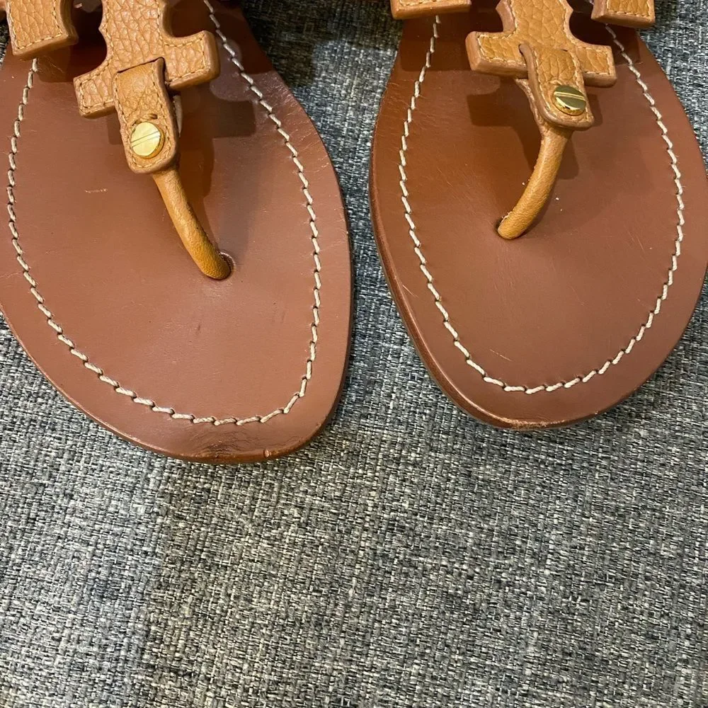 Tory Burch Phoebe Tan Leather Flats Thong Sandals Women’s Size 7